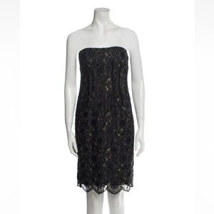Aiden Mattox Navy and Gold Lace Strapless Dress